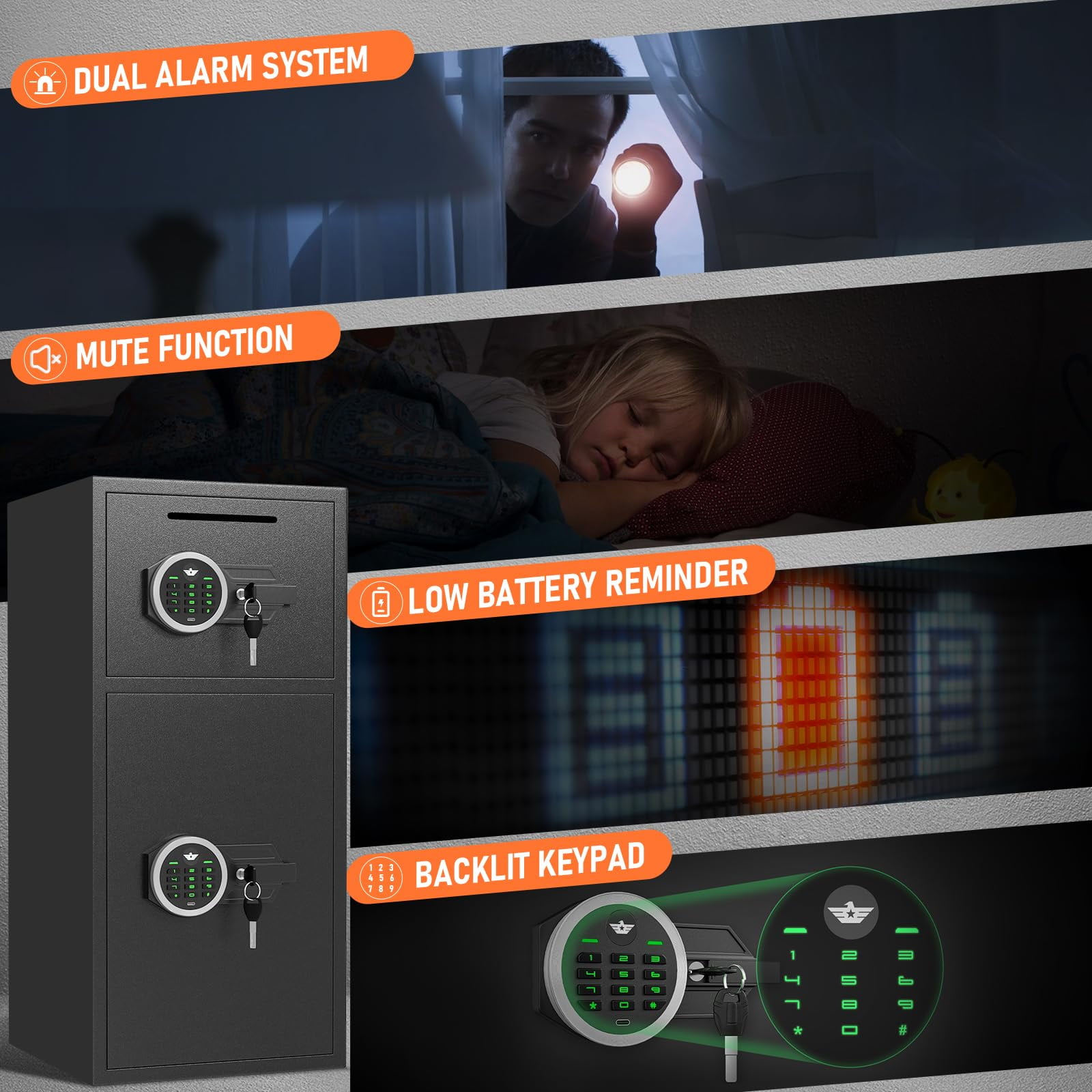 6.0 Cu ft Extra Large Home Safe Box Fireproof Waterproof, Digital Home Security Safe Box with Deposit Slot & Metal Storage Box, Soft Lining Money Safe with Backlit Keypad & Dual Alarm for Home Office