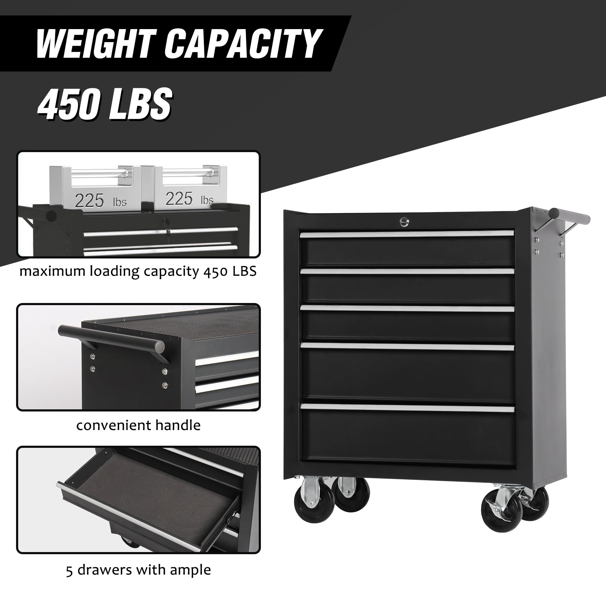 5-Drawer Rolling Tool Chest Tool Storage Cabinet with Wheels Tool Organizer Box