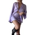 thumbnail image 4 of VISgogo Mujeres Tops Falda Traje, Manga Larga Color Sólido Botones Tops Cintura Alta Medio Vestido Verano Otoño Traje VISgogo moda, 4 of 7