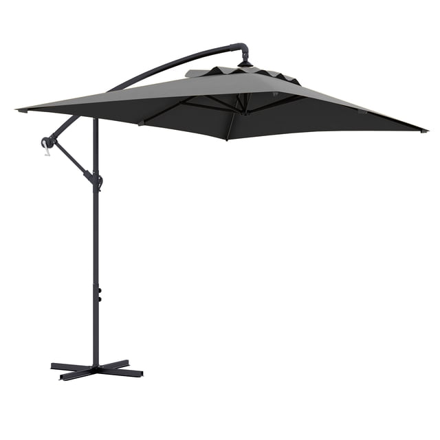 Outsunny Patio Offset Umbrella with Cross Base, Banana Parasol Dark Grey