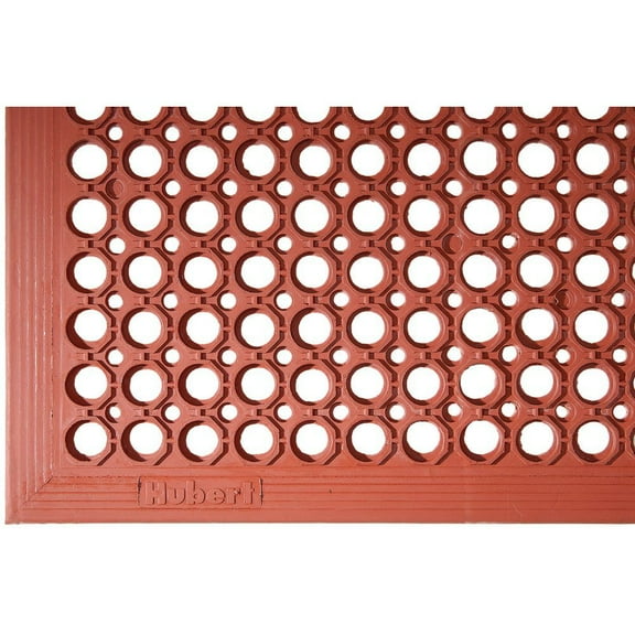 HUBERT® Anti-Fatigue Drainage Mat with Holes Red Rubber Grease-Resistant - 5'L x 3'W x 1/2"H