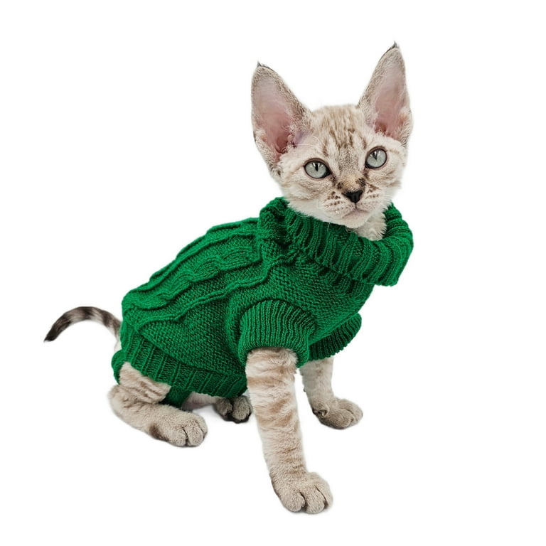 サラキャット YokoKat Green Turtleneck Cat Kitten Sweater Size XXS Devon Rex