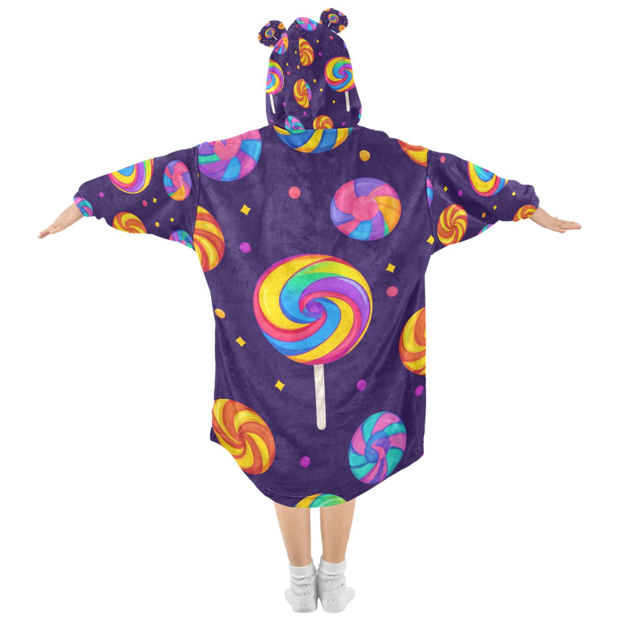 FORMRS Wearable Blanket Hoodie with Sleeves for Kids Cozy Flannel Sweatshirt, Candy Carnival