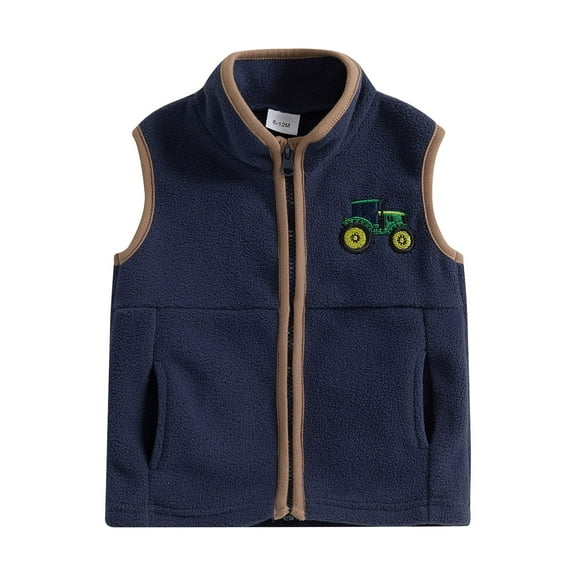 BemeyourBBs Toddler Baby Boy Fleece Vest Casual Sleeveless Zip Up Tractor Embroidery Vest Jacket Coat With Pockets Warm Fall Winter Clothes