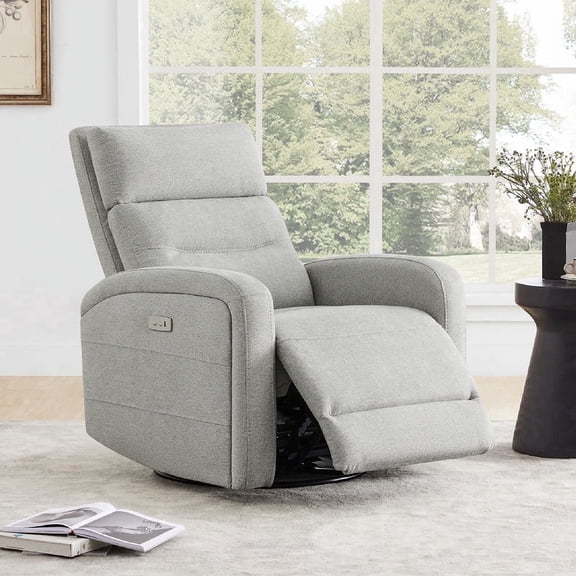 ReNest Power Glider Recliner, 270° Swivel Chair with USB & Type-C Charge for Nursery, Fabric in Dove Gray