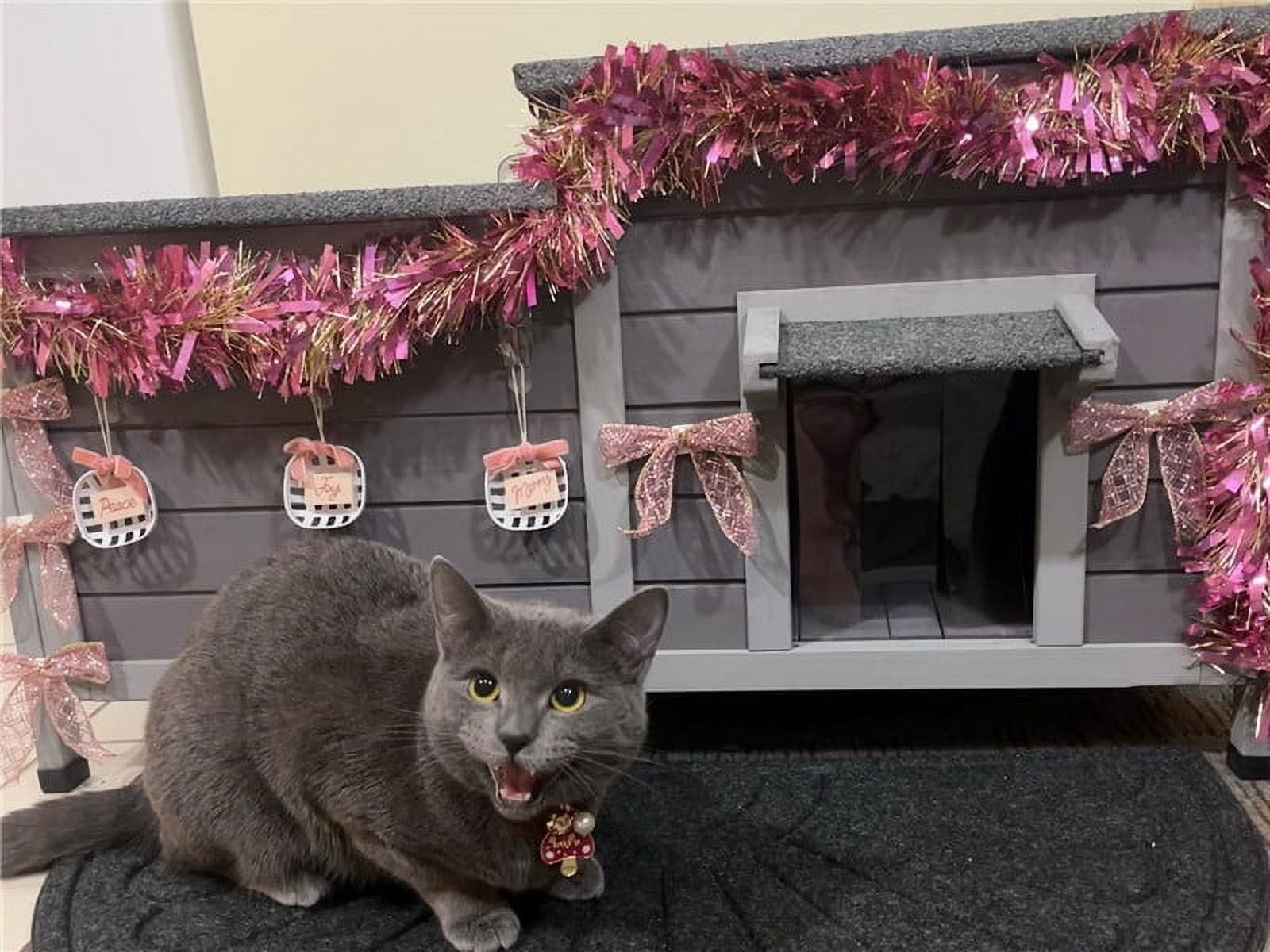 Aivituvin 39.1" Cat House Outdoor Feral Cat Shelter Weatherproof Cat Condo for Winter 2 Rooms
