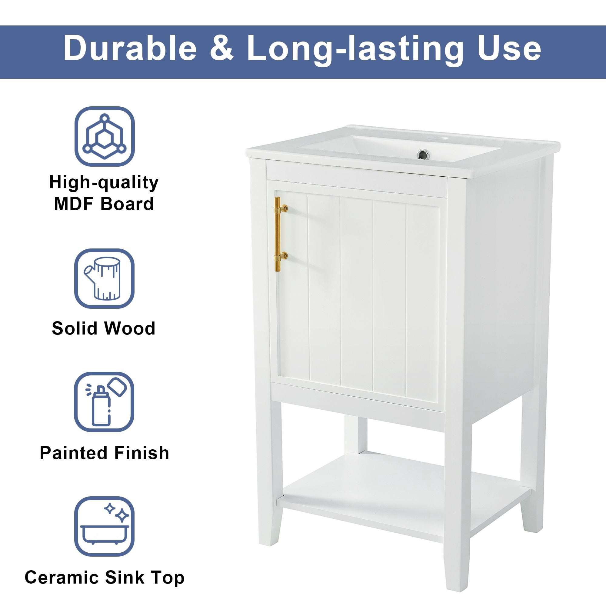 DEALTOPS Bathroom Vanity with Sink, Bathroom Vanity Cabinet with Open Shelf for Small Spaces, White