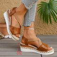 thumbnail image 4 of Rokment Women's Platform Wedge Sandals Beach Stylish Casual Leather Elastic Ankle Strap Espadrilles Chunky Heeled Slingback Dressy Summer Shoes Comfortable Brown Size 7.5, 4 of 5