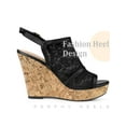 thumbnail image 3 of BLISSFUL STEP Women's Shoes Lace Platform Wedge Slingback Open Toe Buckle Sandals  Black 8, 3 of 6