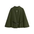 thumbnail image 5 of Women's Solid Color Poncho Coat, Batwing Sleeve Cape Jacket, Oversized Belted Tunic, Stand Collar Casual Cloak, Trendy Loose Fit Outerwear, Elegant Layering Piece Green XS, 5 of 5