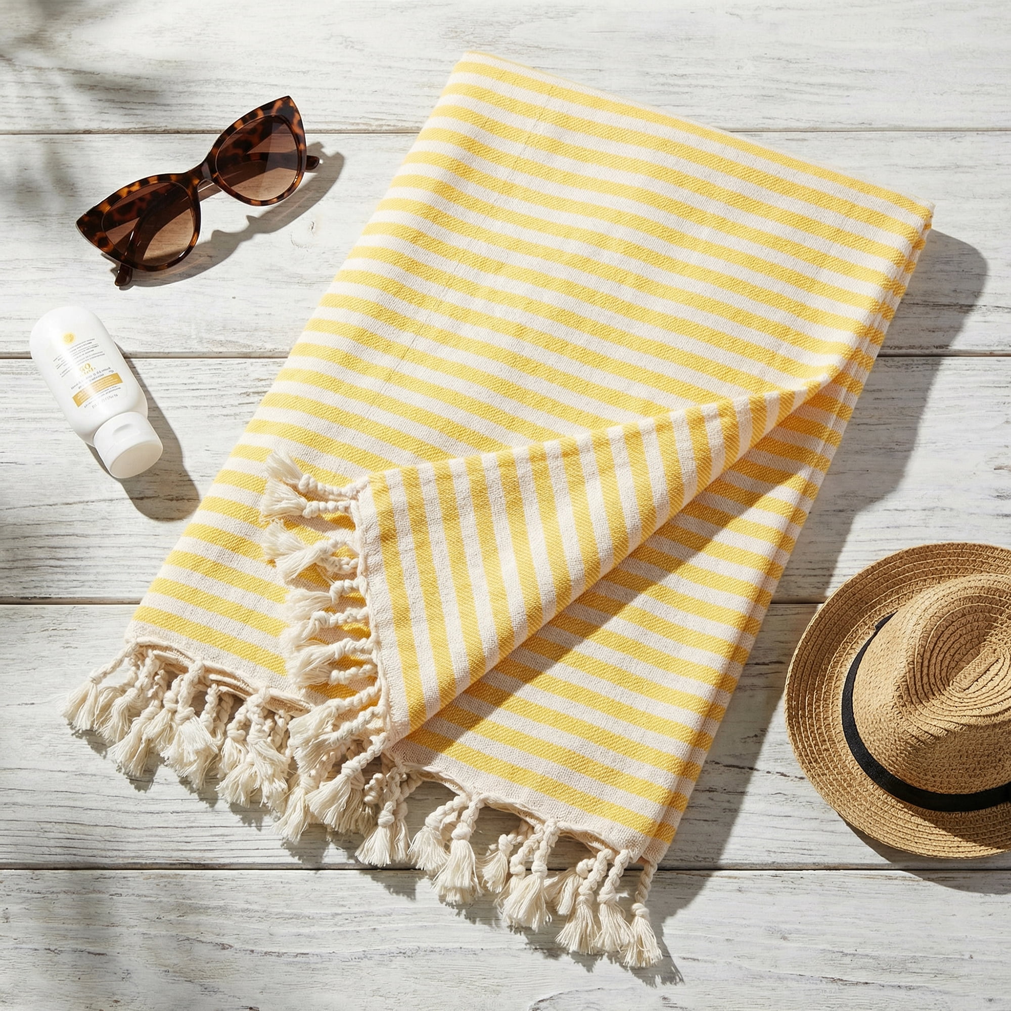 Unique Bargains 2 Pack Soft Sand Free Quick Dry Turkish Towel Yellow 71"x40"