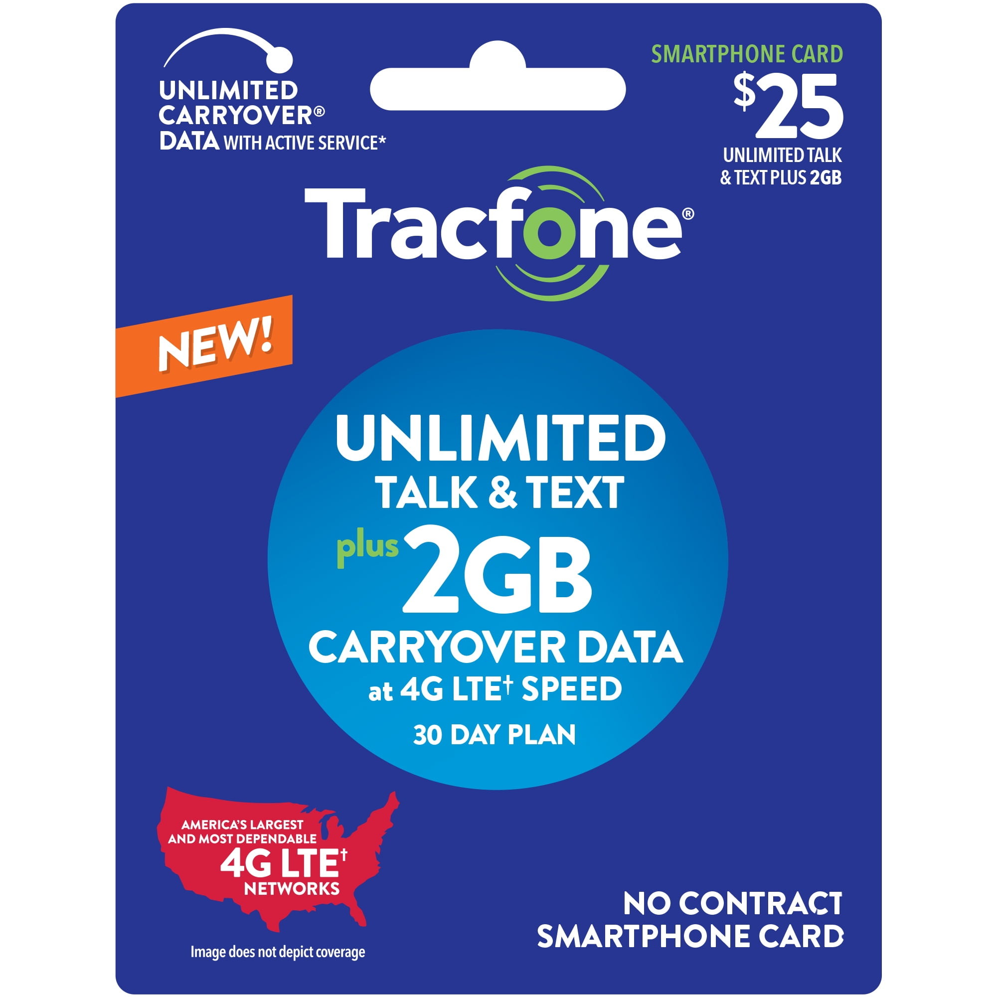 Tracfone 25 Smartphone Unlimited Talk & Text 30Day Prepaid Plan (2GB