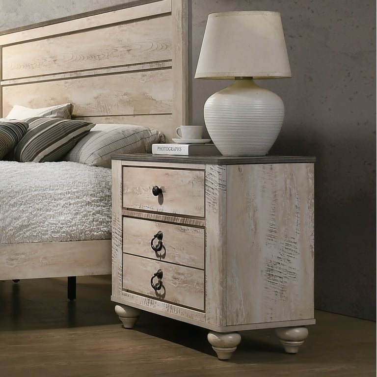 Roundhill Imerland Contemporary White Wash Finish Patched Wood Top