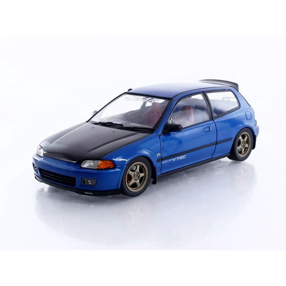 1991 Honda Civic (EG6) RHD (Right Hand Drive) "NAR" Cobalt Blue Metallic with Carbon Hood 1/18 Diecast Model Car by Solido