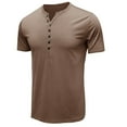 thumbnail image 5 of DDAPJ pyju Mens Cotton Henley Shirts Short Sleeve Crewneck Button T-shirt Solid Color Collarless Casual Workout Tee Lightweight Summer Basic Tees Coffee M, 5 of 6
