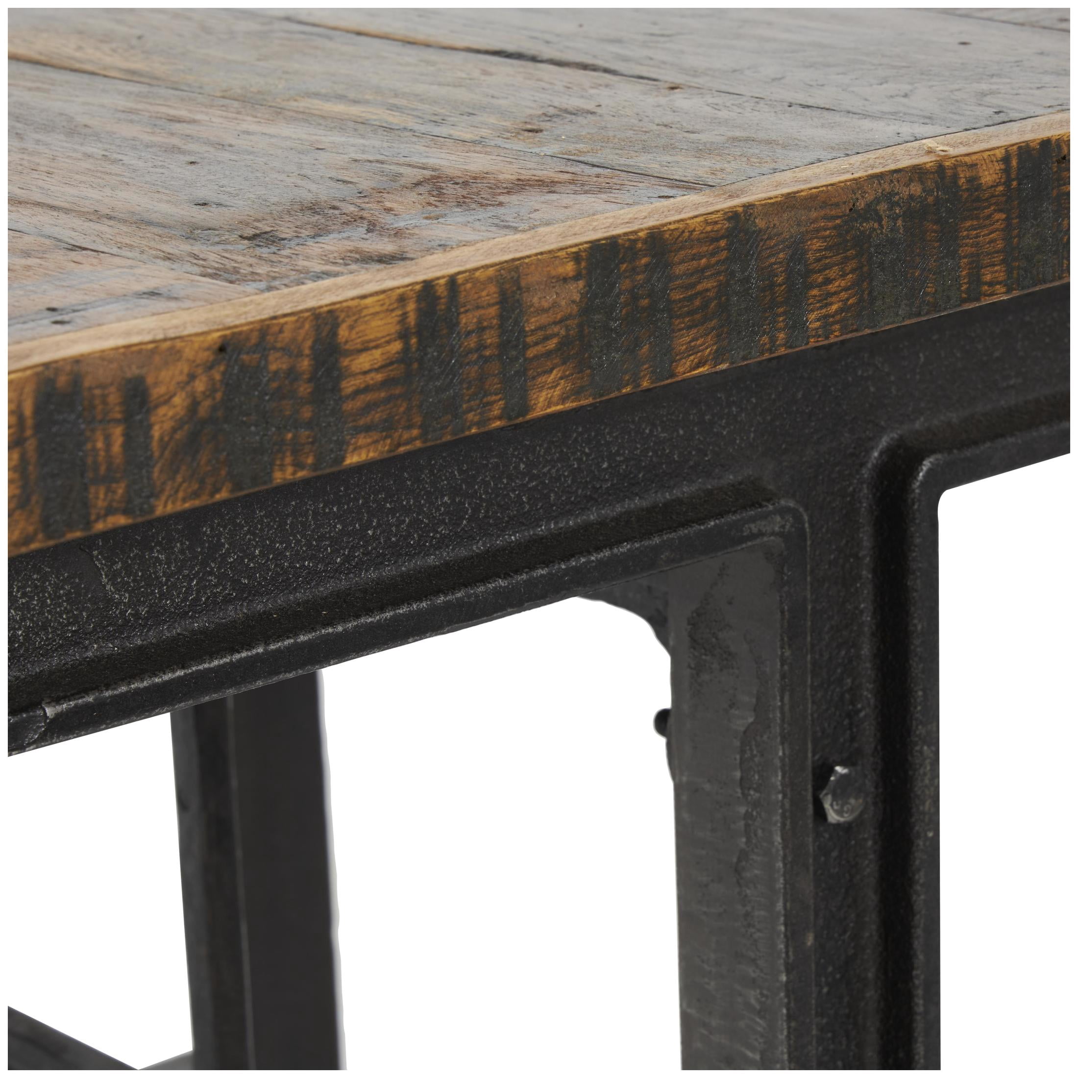DecMode 35" x 31" Brown Teak Wood Dining Table with Two Attached Seats, 1-Piece