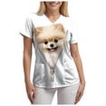 thumbnail image 6 of NIEWTR Women's V Neck Pet Print Scrub Tops Soft Medical Nurse Uniform Shirts with Pockets Casual Work Wear(Beige,M), 6 of 8