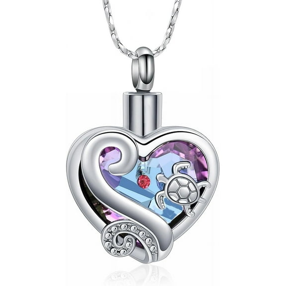 Sea Turtle Cremation Jewelry for Ashes Heart Urn Necklaces Keepsake Memorial Urns Pendant Jewellery for Pets/Human