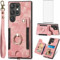 9 DIGITAL Wallet Case for Samsung Galaxy S22 Ultra 5G with Screen Protector, Pink