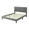 thumbnail image 5 of Full Size Bed Frame with USB Charging, Full Size Platform Bed Frame with Square Design Headboard, Full Size Upholstered Bed Frame with Wooden Slats, Gray, 5 of 5