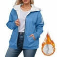 thumbnail image 4 of Fleece Lined Jacket for Women 2025 Winter Oversized Long Sleeve Plain Zip Up Hooded Coat with Pockets Outerwear, 4 of 5