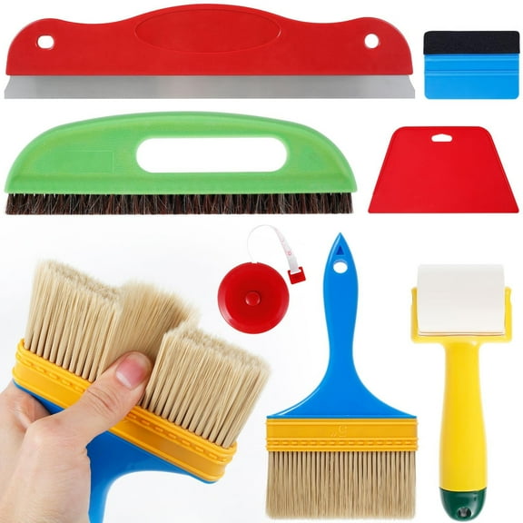 NUAHRHY Wallpaper Smoothing Tool Kit Plastic Wallpaper Tool Set Reusable Wallpaper Paste Kit with Squeegee Smoother Seam Roller and Nylon Brush for Wallpaper Glass Film