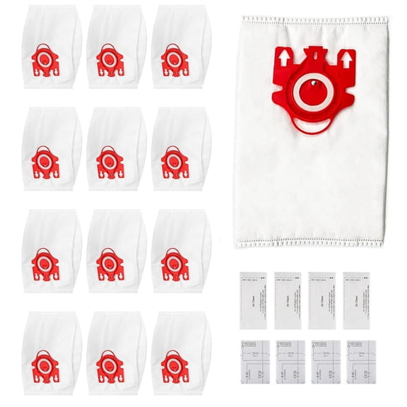 12 Pack 3D Airclean FJM Vacuum Cleaner Bags Compatible with Miele Compact C1/C2, Complete C1, S241, S290, S300i, S500, S700, S4 & S6 Series, Replaces Part 10123220