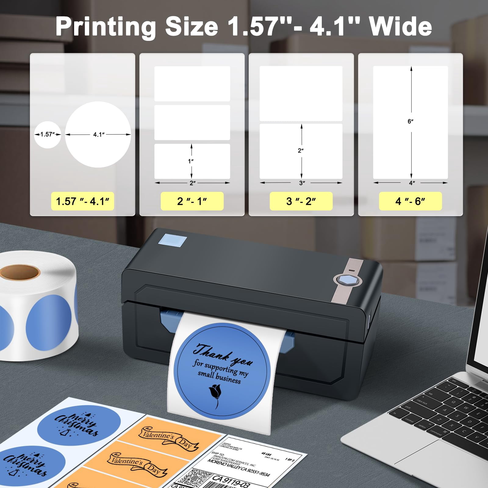 Thermal Shipping Label Printer - Wireless 4x6  Compatible With Android Windows & Widely For Shopify Etsy Usps(blue)