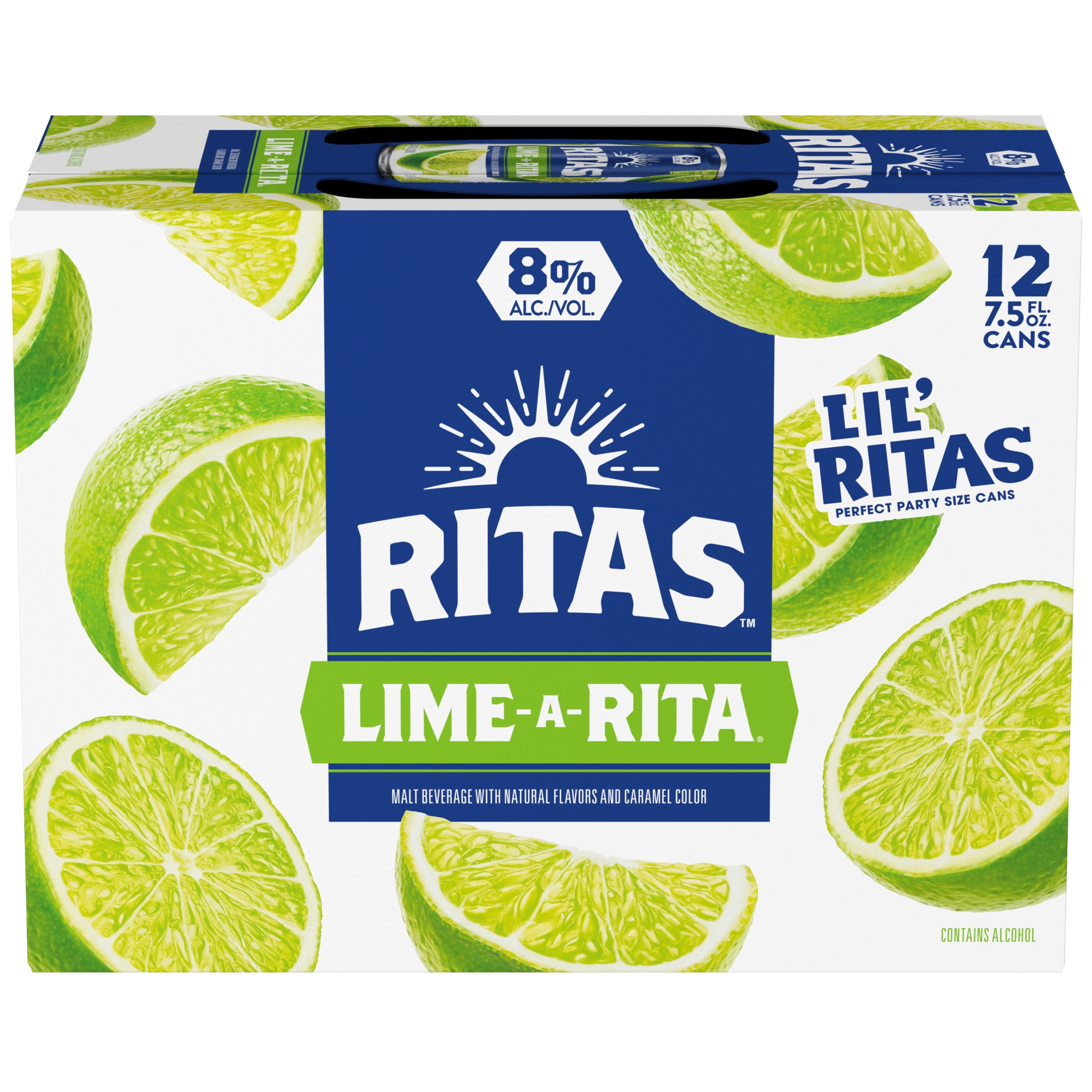 Ritas Sparkling Lime-a-Rita Lime Margarita, Malt Beverage, 12 pack, 7.5 fl oz Aluminum Cans, 8% ABV
