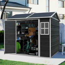 8x6 FT Resin Storage Sheds Outdoor with Floor, 2 Windows & Lockable Door Storage Shed - Waterproof Garden Tool Shed, Patio & Backyard Tool Storage Cabinet Use - Black