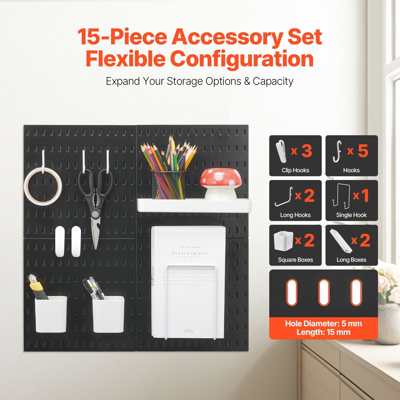 Pegboard Storage Kit 11 Inch Wall Board Organizer 20 lbs Capacity ABS/HIPS Modular for Kitchen Office Bedroom