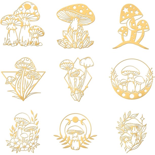 9 pegatinas autoadhesivas de metal dorado con forma de hongo, pegatinas epoxi doradas para decorar.