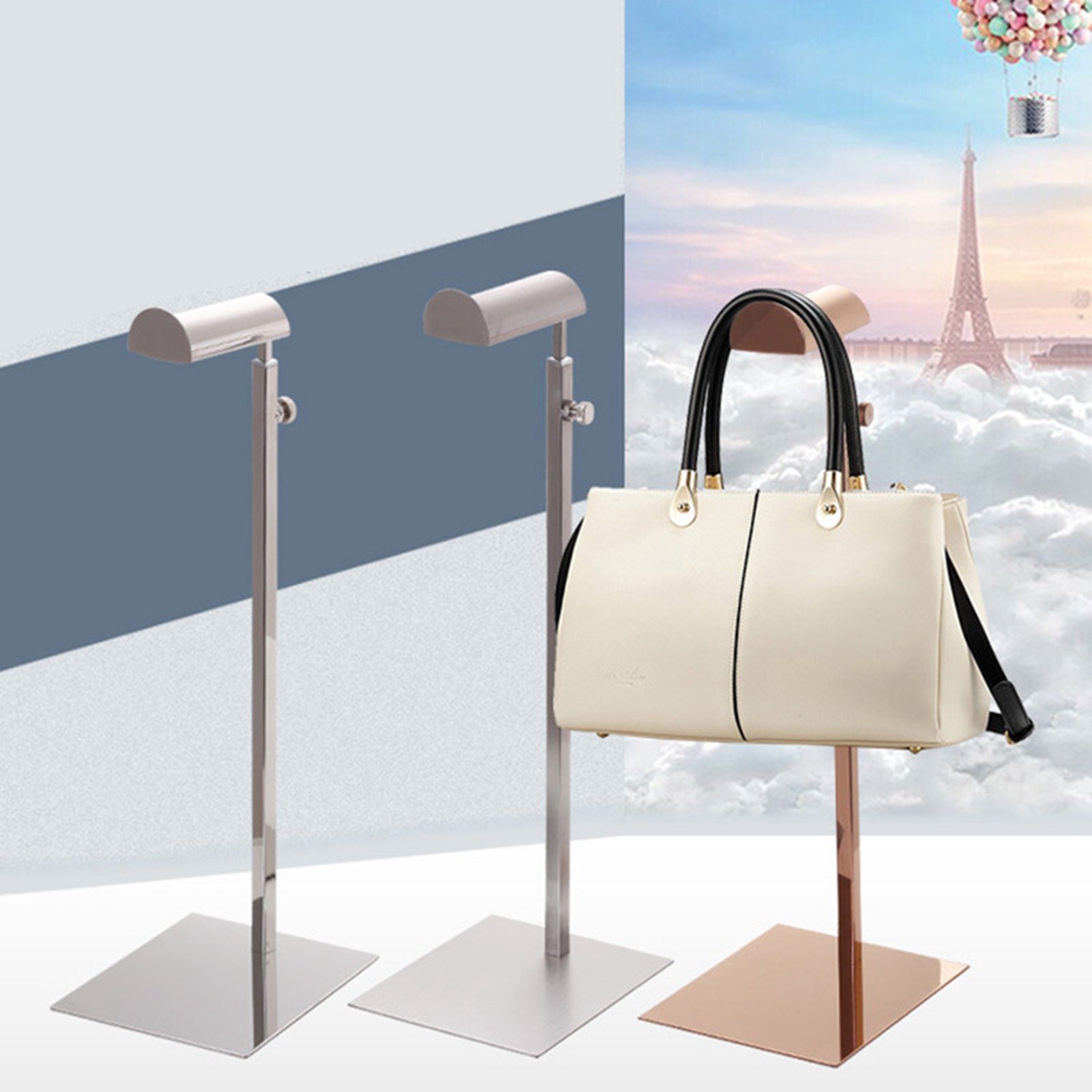Lot De 3 Supports De Sac à Main Pour Table - Métal Pliable Antidérapant - Blanc, Rose, Bleu - Portable Et Décoratif