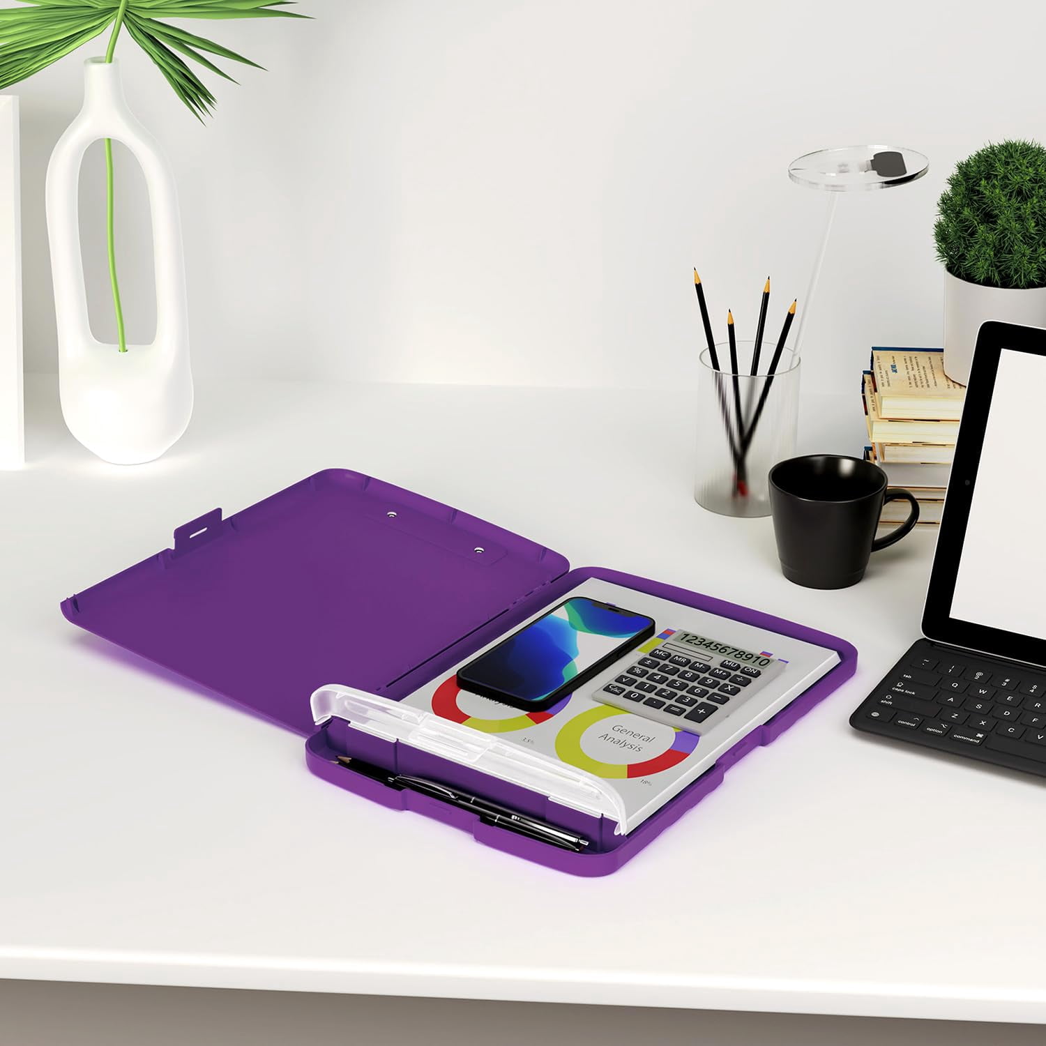 Clipboard with Storage, 8.5 x 11 Organization Box with Pen Holder and A4 Legal Paper Folder, Folio & Side-Opening, Low Profile Clip,for Nurses,Teachers, Size 14 x 9.6 x 1.2 in