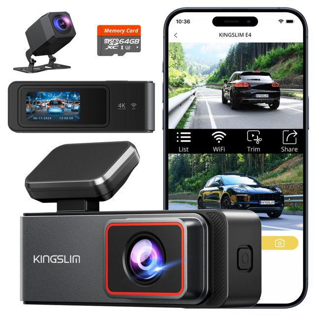 Dash Cam Kingslim 4K frontal 4K posterior 1080P Dual con tarjeta de 64 GB