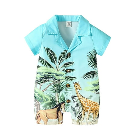 

HOANSELAY Baby Boys Girls Summer Jumpsuit Short Sleeve Button Down Lapel Romper Shorts 3-24 Months