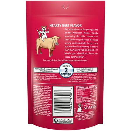Temptations Classic Dry Hearty Beef Flavor Treats for Adult Cats, 3 oz., Shelf Stable, Plastic Pouch