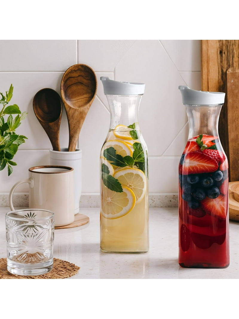 GUSTO Water Carafe with Flip Top Lid Plastic Pitcher Jug, 50 oz, 2-Pack