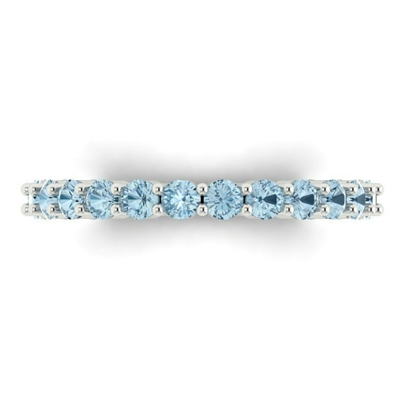 1.2 ctw Wedding Band for Women - 18K White Gold Natural Aquamarine Stackable Eternity Ring