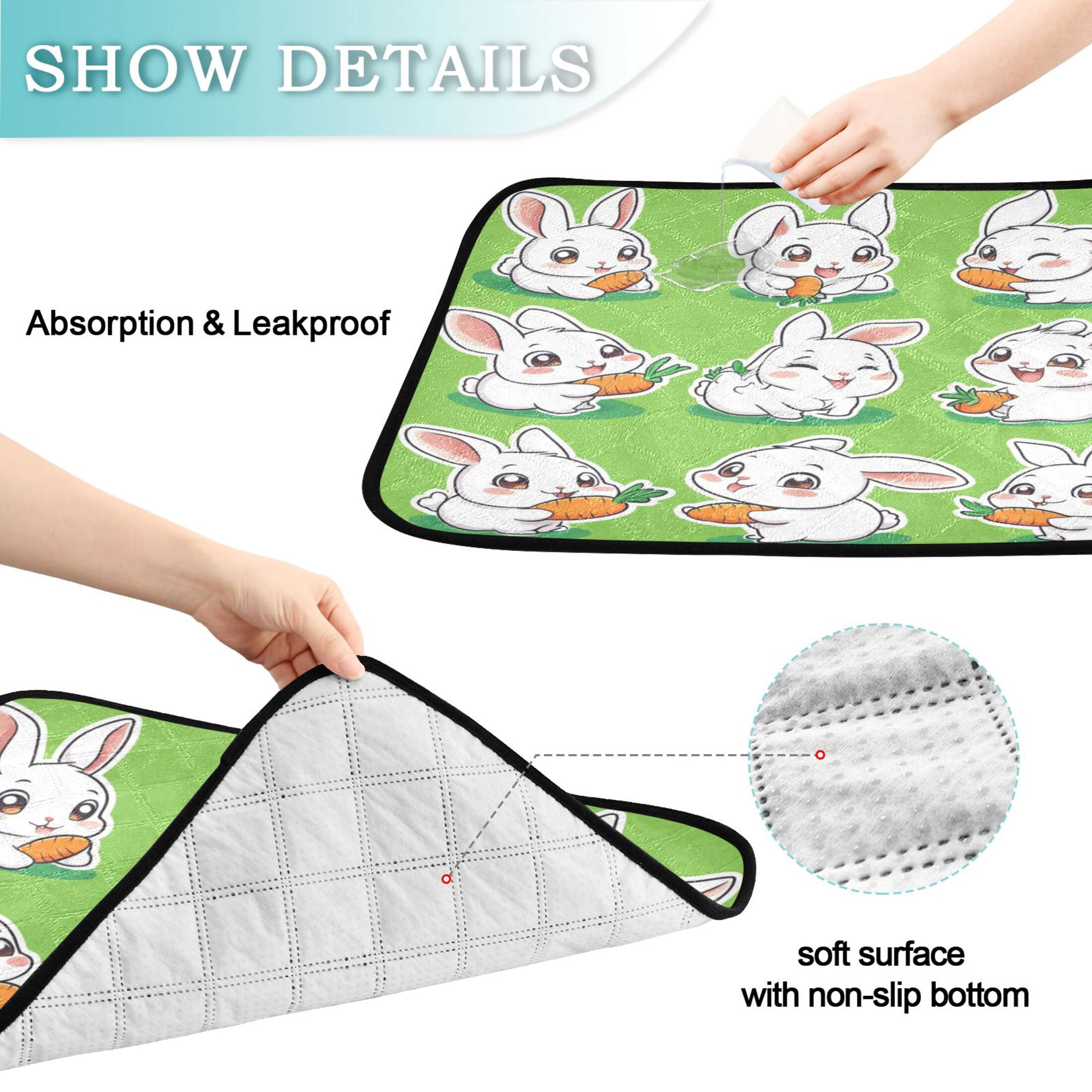 Qxltty Cute White Rabbits Eating Carrots Cat litter Pads Pet Set of 3 Diaper Mats Center Anti-leakage Layer Absorbent Soft and Comfortable