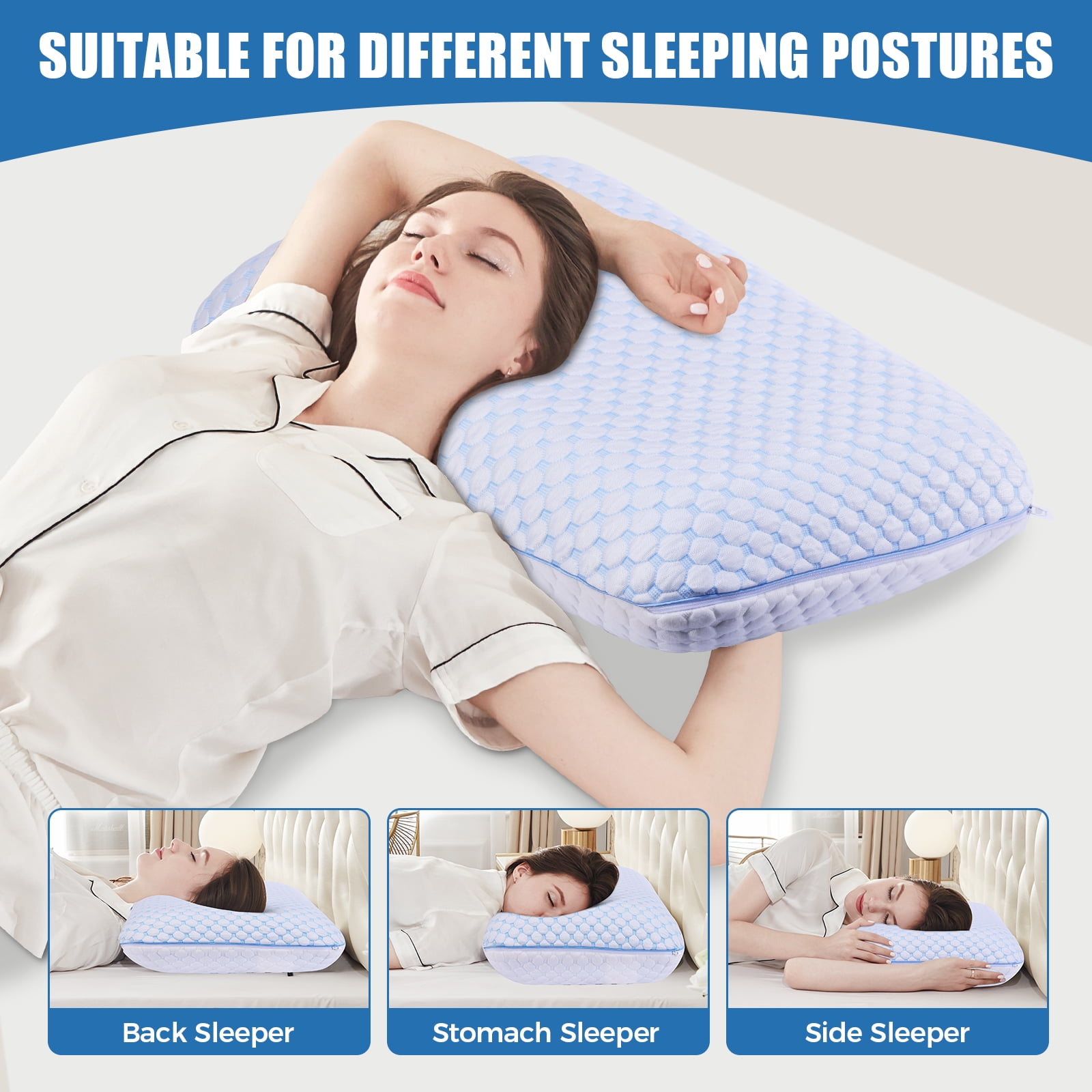 SORMAG Memory Foam Pillow for Bed, Firm Cooling Pillow with Washable Cover, Supportive Bed Pillow for Side,Stomach and Back Sleepers,1 Pack,Standard Size 16" x 24"