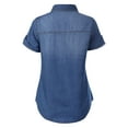 thumbnail image 4 of Made by Olivia Women's Cap Sleeve Button Down Denim Chambray Shirt, 4 of 5