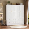 thumbnail image 3 of PAKASEPT Armoire Wardrobe Closet with 2 Woven Doors, Armoire Storage Closet Cabinet with Drawers, Hanging Rod, Freestanding Wooden Armoire Wardrobe for Bedroom, 3 of 7