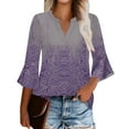 thumbnail image 2 of Weikingp Shirts for Women,Women'S Flared Sleeve Seven Sleeve V Neck Casual Solid Color T Shirt Top Womens Tops Tops for Women Trendy Clearance Purple Xl, 2 of 6
