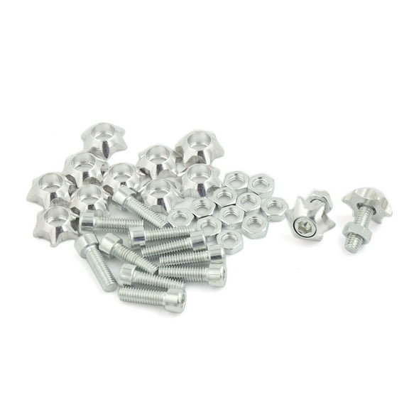 Unique Bargains 12 Pcs 6mm Dia Star Shape Cap Car License Number Plate Bolts Screw silver Tone