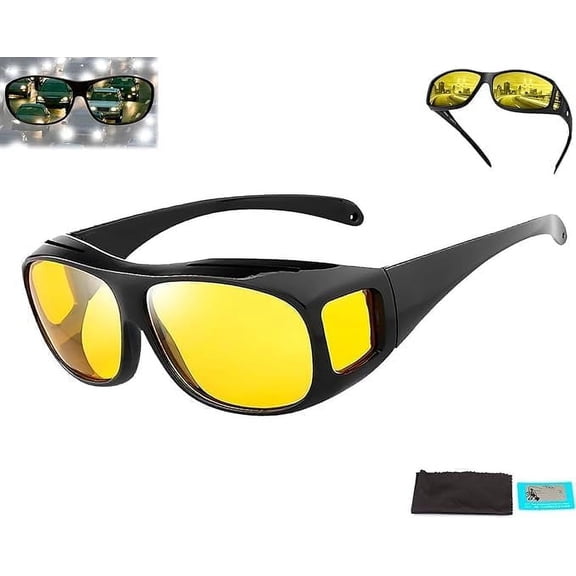 FENGNight Vision Driving Glasses Fit Over Glasses for Men Women, Anti Glare Polarized Nighttime Glasses HD Yellow Lens, Driving Sunglasses with Glare Cut Technology-240527