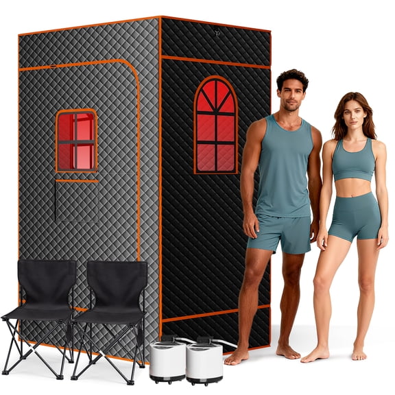 Sunyrisy 2-Person Portable Infrared Sauna Box, 2400W Total (2x1200W Steamers), Red Light Therapy