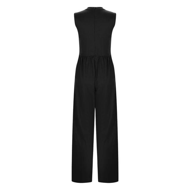 WILLBEST Vêtements d'Automne Femmes Combinaison Décontractée Taille Haute Ajustée avec Gilet Col Rond Jambe Large Jambe Droite Combinaison Pantalon Noir Femmes Extensible