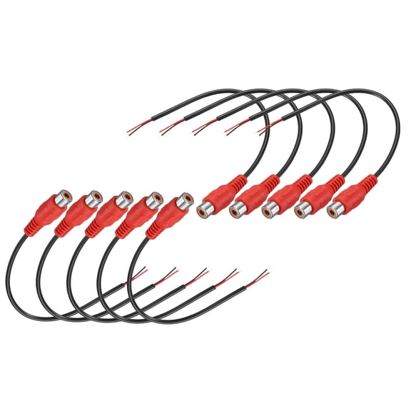 0.7FT RCA to Bare Wire Speaker Cable, 22AWG Replacement Red RCA Female Plug to Open End Pigtail Audio Cable Connector Adapter for Amplifier, Home Audio Speakers, Pack of 10