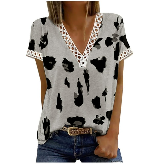 Birdeem Mode Femmes Été Col en V Dentelle Patchwork Manches Courtes Haut Blouse Aguichant